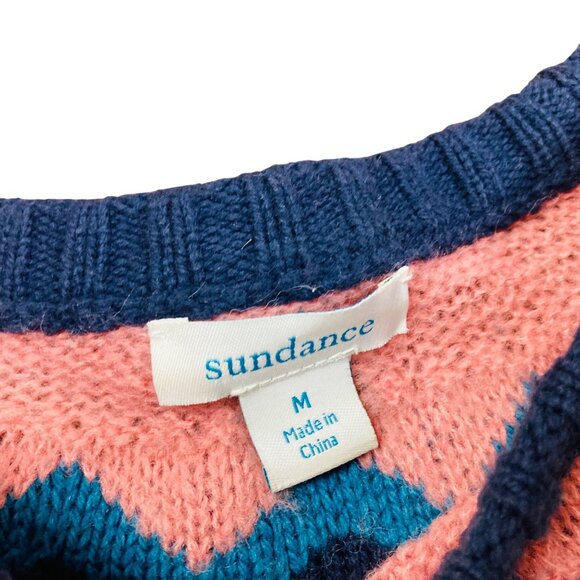 Sundance Fair Isle Knit Sweater Teal Pink Geometric Cotton/Wool Blend Womens M - Picture 2 of 6